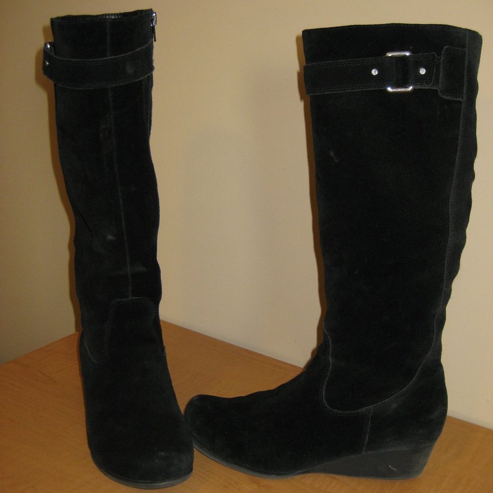 BLISS Black Suede Leather Wedge Boot 8M